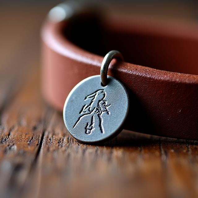 Collier pour chien en cuir avec une médaille personnalisée.