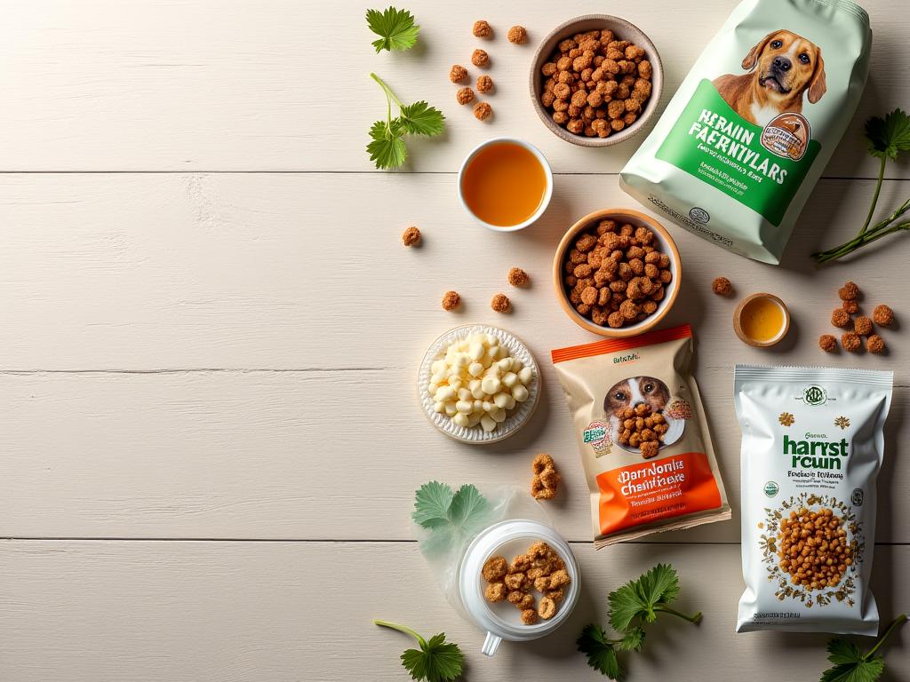 Assortiment de nourriture animale de haute qualité, incluant des croquettes sans céréales et des produits bio.