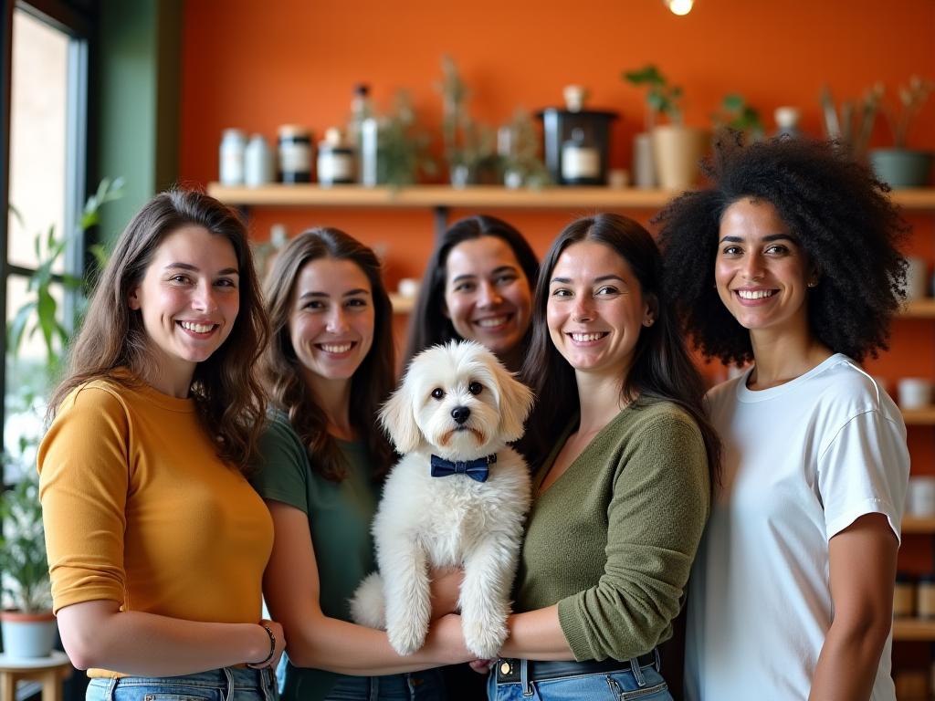 L'équipe passionnée de Verdelya Pets souriant dans leur boutique à Lyon.