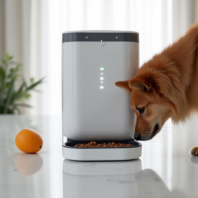 Distributeur de croquettes automatique et connecté.